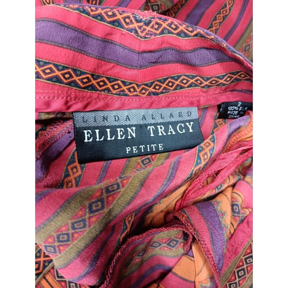 Vtg Linda Allard Ellen Tracy Women Sz 2 100% Silk Pants Boho Stripe Zip Wide Leg - Picture 6 of 7